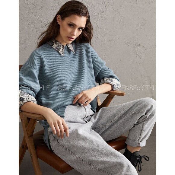 Brunello Cucinelli Cashmere Blue Sweater Lightweight Pullover Monili Size M 42 - Picture 3 of 8
